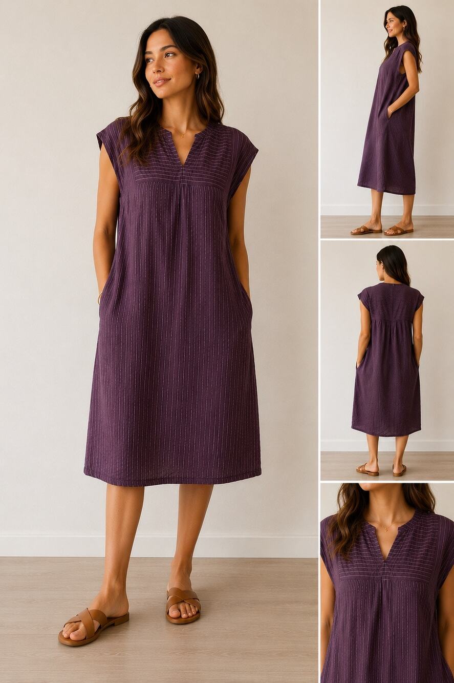 Pietsie Sayulita Dress Purple Pink Stripe Cotton Made in California Size Small
